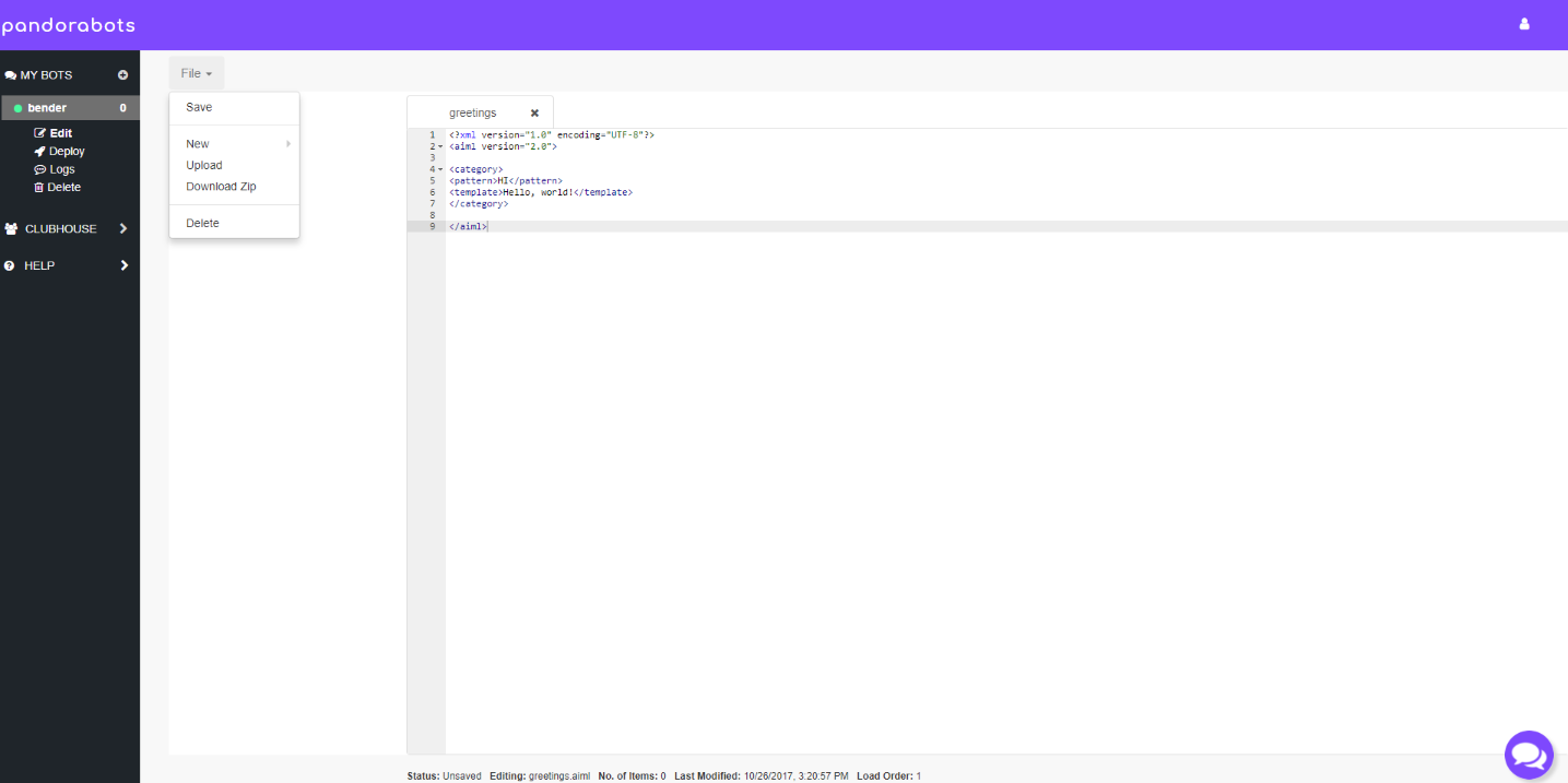 adding a new file on pandorabots