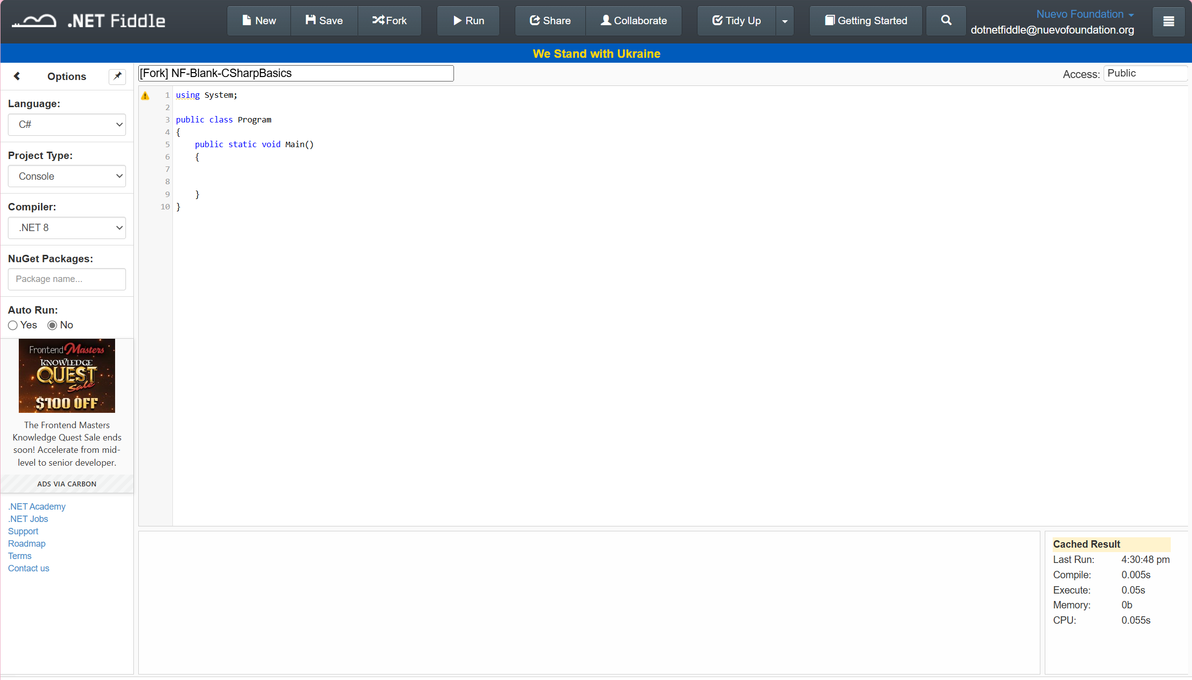 .NET Fiddle window