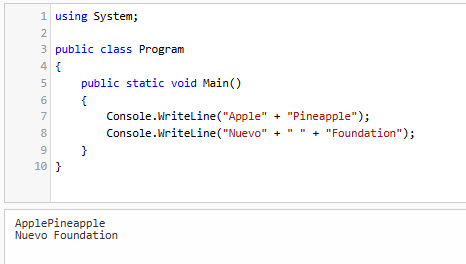 Combining strings with + alt text height=“600px” width=“70%”
