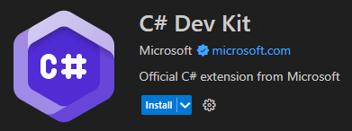 Screenshot showing Visual Studio Code C# Dev Kit extension that's published by Microsoft.